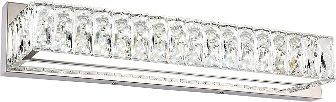 Crystal Bathroom Light Fixtures Over Mirror, 22.8in Modern LED Vanity Lights for Bath, Chrome Stainless Steel Bathroom Lighting, 6000K Bright White Light