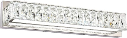 Crystal Bathroom Light Fixtures Over Mirror, 22.8in Modern LED Vanity Lights for Bath, Chrome Stainless Steel Bathroom Lighting, 6000K Bright White Light