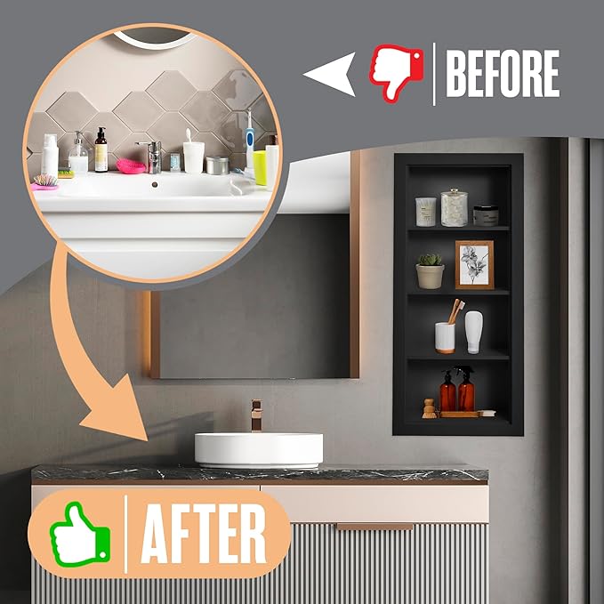 Houseables Recessed Medicine Cabinet, Recessed Wall Niche, in Wall Medicine Cabinet, Bathroom Niche, Insert for Drywall, Between Studs Shelf Replacement, Without Mirror, No Mirror, 14x36 ID, 17x38 OD