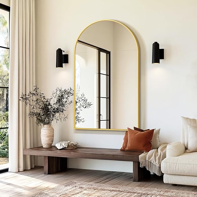 Arched Bathroom Mirror, Gold, 50"x30"