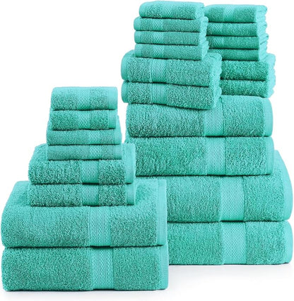 LANE LINEN 24 PCs 100% Cotton Bath Towels Set - Quick Dry, Ultra Soft & Ultra Absorbent - 4 Bath, 4 Fingertip, 6 Hand Towels, 8 Washcloths, 2 Bath Sheets - Home & Guest Bathroom Towels - Teal | Dorm Towel Set - Terry Weave Comfort, Soft & Long-Lasting,...