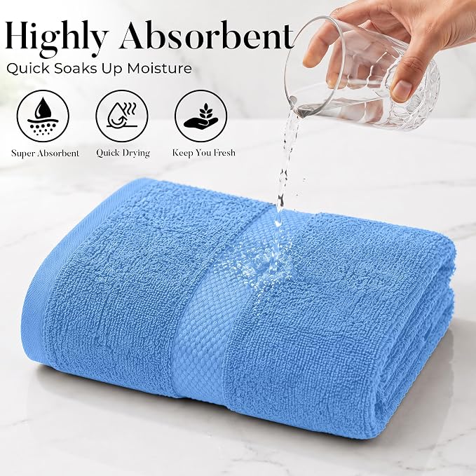 DAN RIVER 600 GSM Cotton Large Bath Towels Set of 4, 27 x 54 Inches, M-Blue | Larger & Lighter Weight Towels for Bathroom - Highly Absorbent & Quick Dry 100% Cotton Bath Towel Set for Home, Spa & Hotel