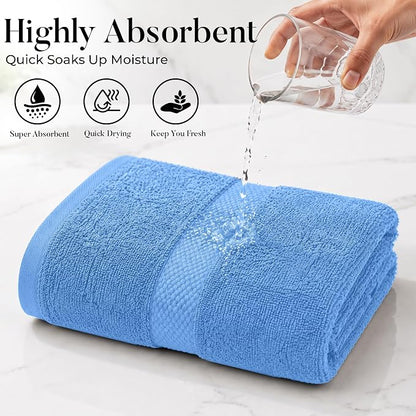 DAN RIVER 600 GSM Cotton Large Bath Towels Set of 4, 27 x 54 Inches, M-Blue | Larger & Lighter Weight Towels for Bathroom - Highly Absorbent & Quick Dry 100% Cotton Bath Towel Set for Home, Spa & Hotel