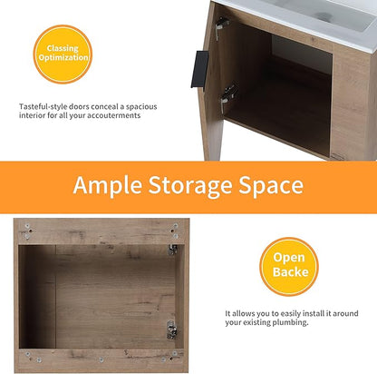 22" Bathroom Vanity with Sink, Floating Wall-Mounted Modern Vanity Cabinet for Small Space, 1 Door Brown Bathroom Sink Combo, Space Saving Vanity, Small Bathroom Vanities