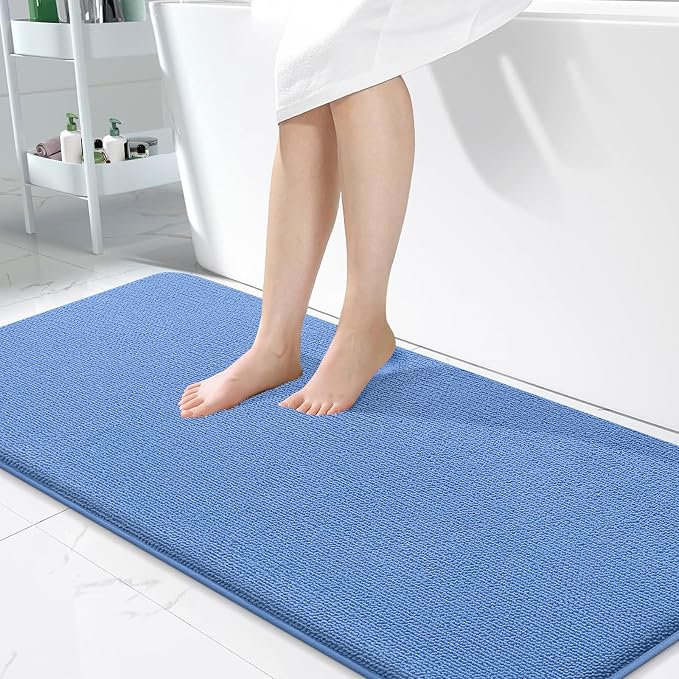 OLANLY Memory Foam Bathroom Runner Rugs 47x24, Long Mats, Cornflower Blue | Soft Quick Dry Bath Rugs, Non-Slip, Absorbent Machine Washable Mat for Bathroom Floor, Tub and Shower, Home Decor Accessories