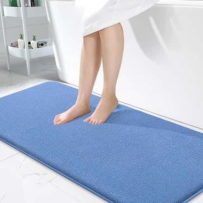 OLANLY Memory Foam Bathroom Runner Rugs 47x24, Long Mats, Cornflower Blue | Soft Quick Dry Bath Rugs, Non-Slip, Absorbent Machine Washable Mat for Bathroom Floor, Tub and Shower, Home Decor Accessories