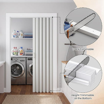 SmartStandard 48" x 80" Accordion Doors Interior, Double Walled, White Ash | Easy to Assemble, Save Space, PVC Accordion Folding Doors for Closet Doorway Basement, with Track and Hardware