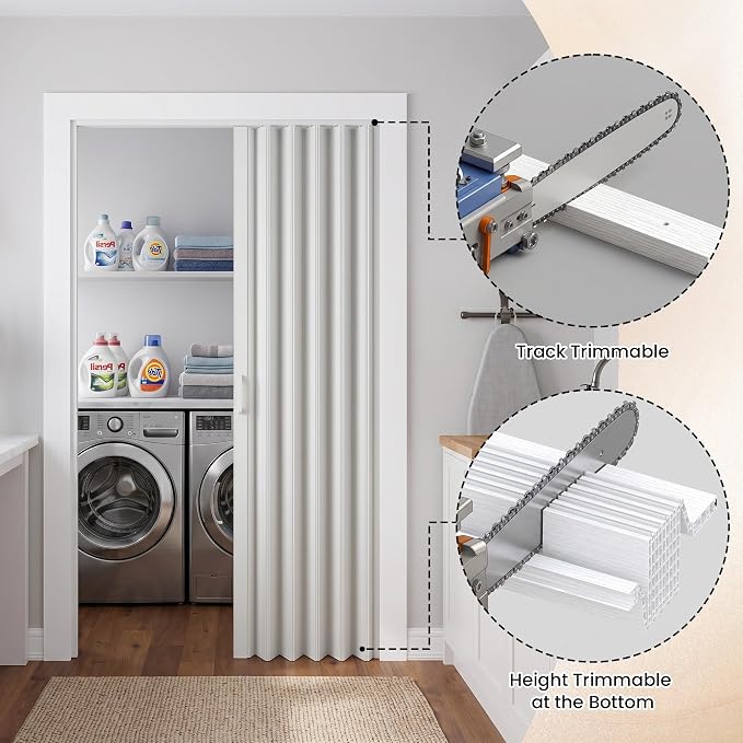 SmartStandard 42" x 80" Accordion Doors Interior, Double Walled, White | Easy to Assemble, Save Space, PVC Accordion Folding Doors for Closet Doorway Basement, with Track and Hardware