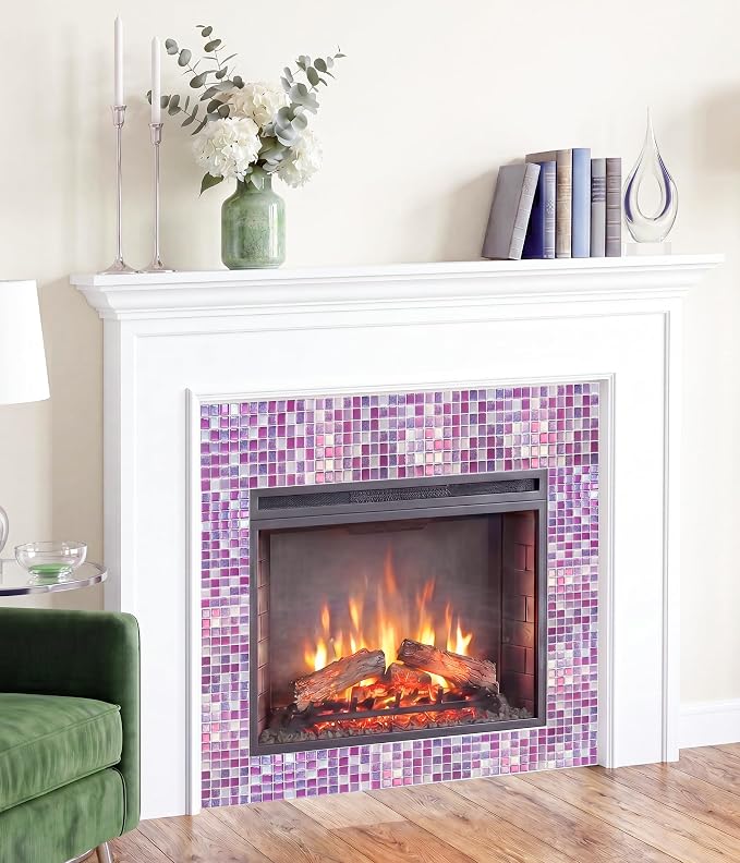 3D Mosaic Tile Sticker Removable Wallpaper Tile, 3D Self Adhesive Wall Tiles Bathroom Wall Tiles for Kitchen Backsplash Purplish Pink,PVC Square Decorative Vinyl Decals,4 Sheets