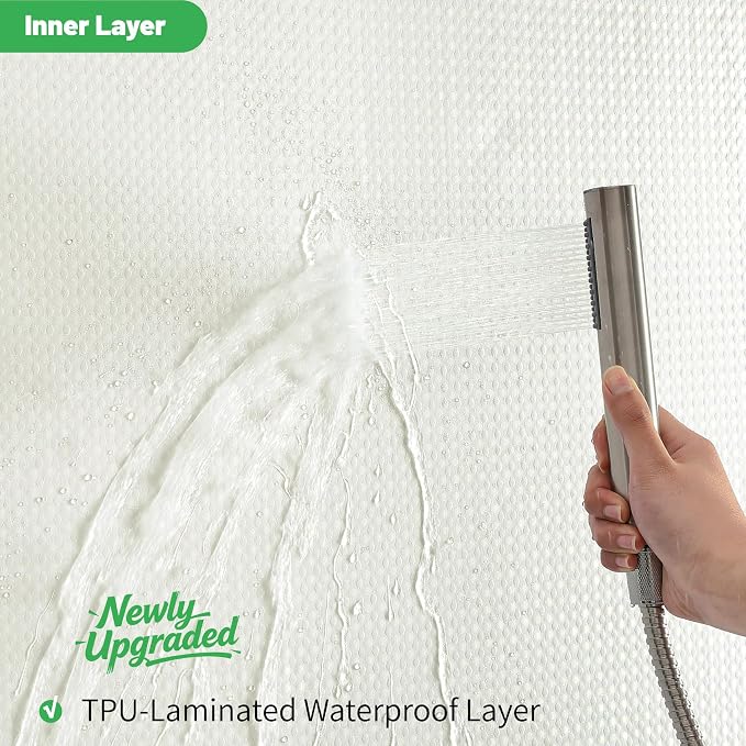 No Hook long Waffle Shower Curtain, No Liner Needed, 71x86 Inch, Cream | 100% waterproof TPU-laminated backing, magnetic weighted hem, machine washable, shower curtain set for bathroom or hotel use