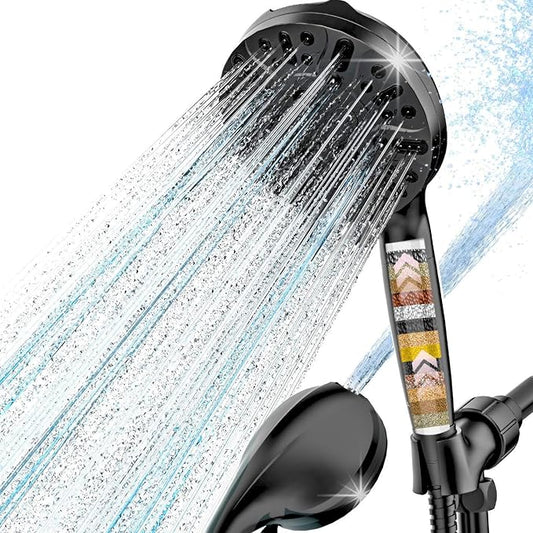 Filtered Shower Head with Handheld, High Pressure 9 Settings Shower Filter Head for Hard Water, Built-in Power Spray, Hard Water Filter Showerhead-Remove Chlorine-Dry Skin,Hair(Matte Black)