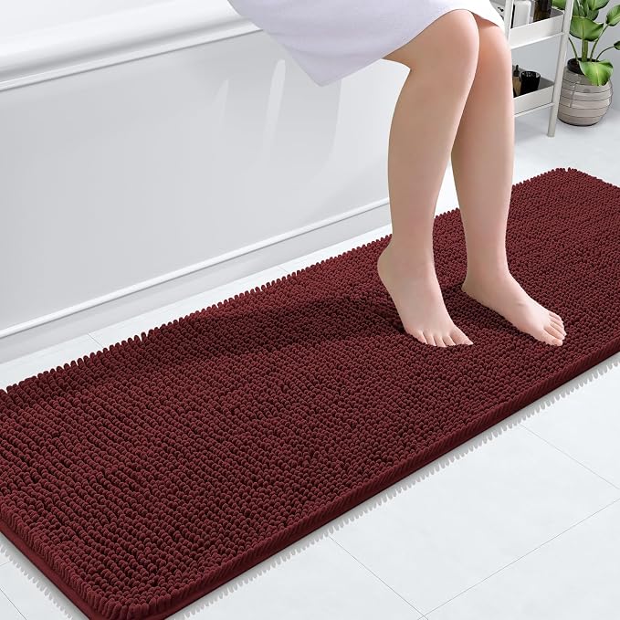OLANLY Bathroom Runner Rugs 59x20, Extra Soft Absorbent Chenille Bath Rugs | Andorra Red-Brown, Quick-Drying Rubber Backing, Machine Washable Long Bath Mat for Bathroom Floor, Tub and Shower, Home Decor