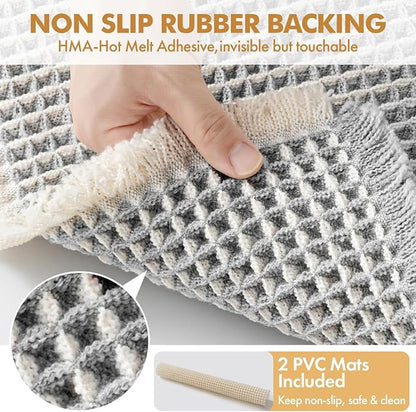 MIULEE Set of 2 Waffle Bathroom Rugs LightGrey&Cream 17"x24"+20"x32" | Non Slip, Super Absorbent, Washable, Ultra Soft, Rubber Backed Bath Rugs for Bathroom Floor Tub Shower, Boho Decor