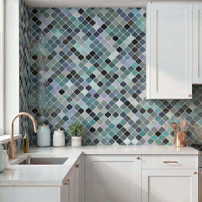 Arttown Peel and Stick 3D Wall Backsplash 10-Sheet 12" × 12" Moroccan Teal | Subway Tile Self Adhesive Thicker Design Wall Tiles Panel Wallpaper for Kitchen Bathroom Balcony Rental Housing