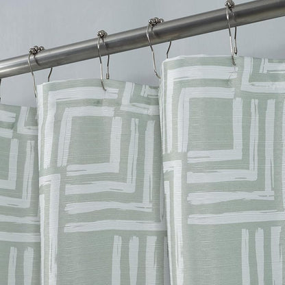Serafina Home Hotel Quality Fabric Bathroom Shower Curtain: Geometric Square Design - Sage Green and White Milo Sage (72 x 70 inches)