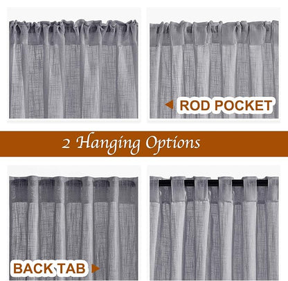 NICETOWN Sheer Curtains 84 inches Long Linen Look for Farmhouse, Rustic Rod Pocket & Back Tab Semi Sheer Window Treatments Balance Light & Privacy for Living Room, 52" Wide, Grey, 2 Panels