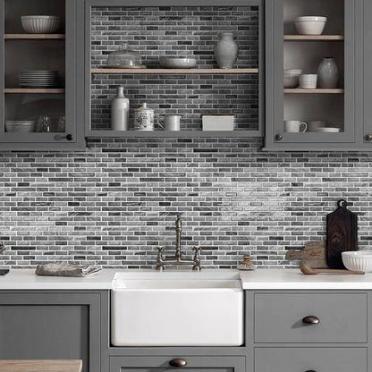 URCOLOR 10-Sheet Peel and Stick Backsplash Tile for Kitchen - 12”×12” Stick on Wall Tile for Bathroom, Dark Grey