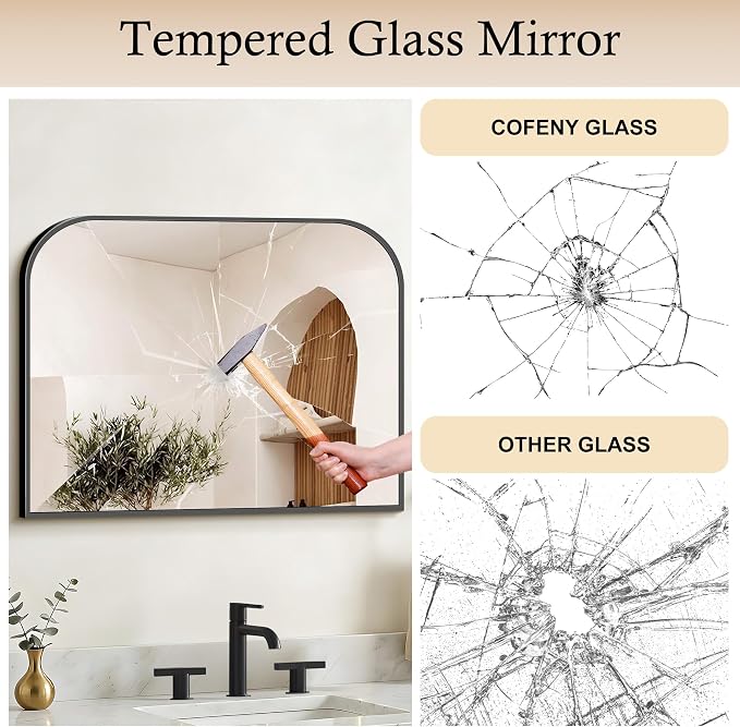 COFENY Bathroom Mirror, 32x24 inch Black Rectangle Wall Mounted Mirror with Thin Frame, Bathroom Vanity Mirrors for Over Sink, Entryway, Living Room, Bedroom
