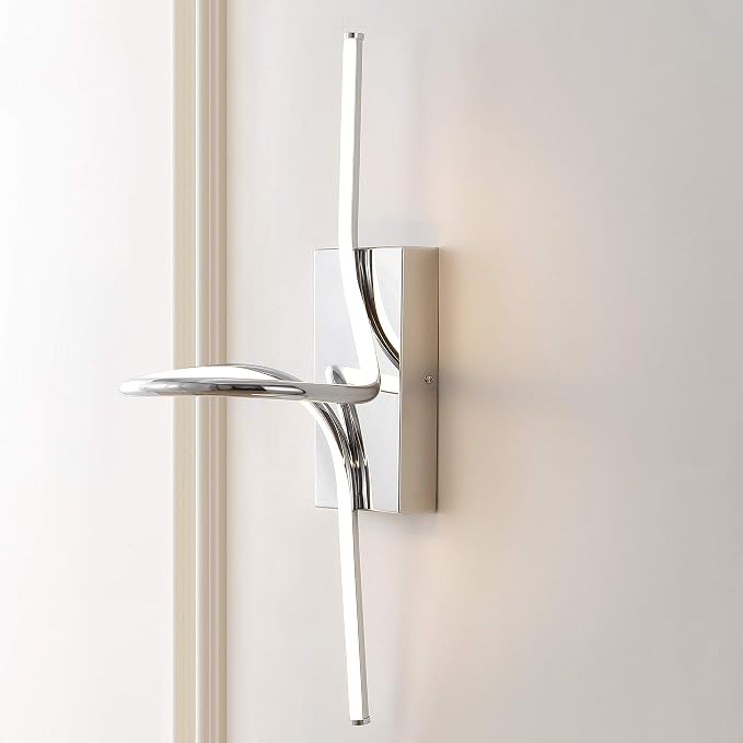 JONATHAN Y Sketch 9" Integrated LED Abstract Metal Vanity Sconce, Chrome | Dimmable Hardwired Wall Lamp, ETL Listed Modern Minimalist Decor, Bathroom Mirror Light, 18W 1040 Lumens