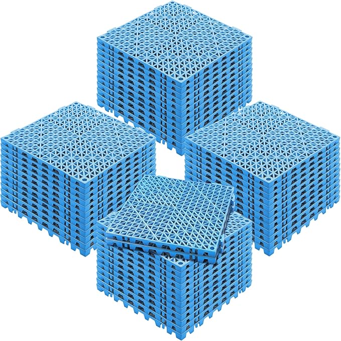 Happybuy Interlocking Tile 50PCS Blue, Drainage Tiles 12" x 12"x 0.6 Splicing, Soft PVC Interlocking Floor Tiles, Non-Slip Drainage Holes for Restroom, Bathroom, Kitchen, Pool, Wet Area
