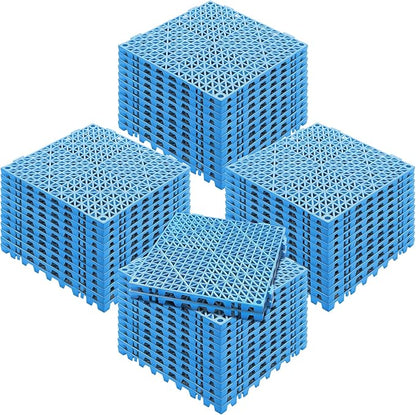 Happybuy Interlocking Tile 50PCS Blue, Drainage Tiles 12" x 12"x 0.6 Splicing, Soft PVC Interlocking Floor Tiles, Non-Slip Drainage Holes for Restroom, Bathroom, Kitchen, Pool, Wet Area