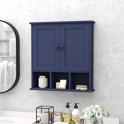 TaoHFE Blue Bathroom Over The Toilet Storage Cabinet,Wall Medicine Cabinet Organizer with 2 Door Adjustable Shelves,Wooden Modern Bathroom Shelves Wall Mounted Laundry Room