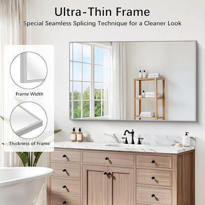 DESBING 30" x 48" Bathroom Mirror, Silver Metal Frame Wall Mirror | HD Image,Shatterproof Decorative Rectangular Vanity Mirror for Bedroom Bathroom Living Room Entryway Horizontal or Vertical