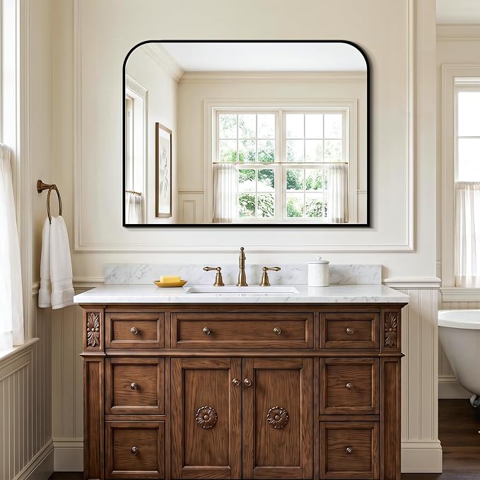 Bathroom Vanity Mirror for Wall 40x30 Inch Black Metal Framed | HD Tempered Glass, Bathroom Mirror for over Sink, Living Room, Bedroom, Entryway, Mantel, Fireplace Decor