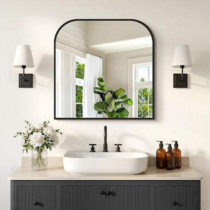 COFENY Bathroom Mirror, 24x24 inch Black Square Wall Mounted Mirror with Thin Frame, Bathroom Vanity Mirrors for Over Sink, Entryway, Living Room, Bedroom