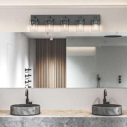 Bathroom Vanity Light, Square Design 5 Lights Morden Bathroom Lighting Fixtures Over Mirror, Black Vanity Light for Living Room/Bedroom