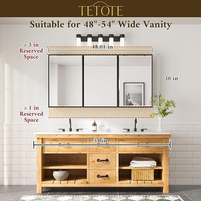 TETOTE 48" x 30" Brushed Nickel Medicine Cabinet Mirror with Storage Shelves Aluminum Alloy Frame with Beveled Edges Recessed or Wall-Mounted Rectangle Medicine Cabinet with Mirror