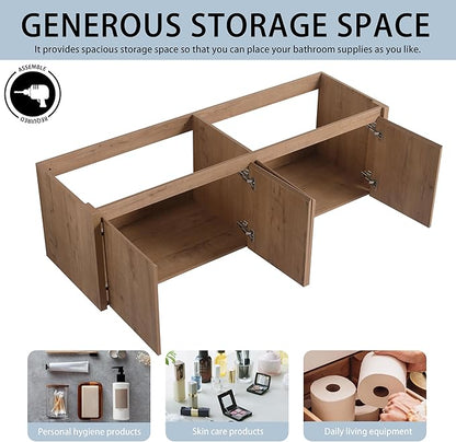 60" Floating Bathroom Vanity,60 Inch Bathroom Vanity Without Top Sink,Modern Floating Vanity Cabinet,Brown Wall Mounted Cabinet with Soft Closing Doors,Plywood(Sink Basin Not Included)