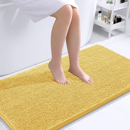 OLANLY Bathroom Runner Rugs 40x24, Extra Soft Absorbent Chenille Bath Rugs | Yellow, Quick-Drying Rubber Backing, Washable Long Bath Mat for Bathroom Floor, Tub and Shower, Home Decor Accessories