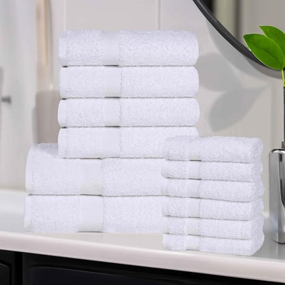 Superior 12-Piece Cotton Assorted Towel Set, Includes 6 Face Towel, 4 Hand, and 2 Bath Towels, Home, Bathroom, Guest Bath Essentials, Quick Dry, Absorbent, Franklin Collection - White