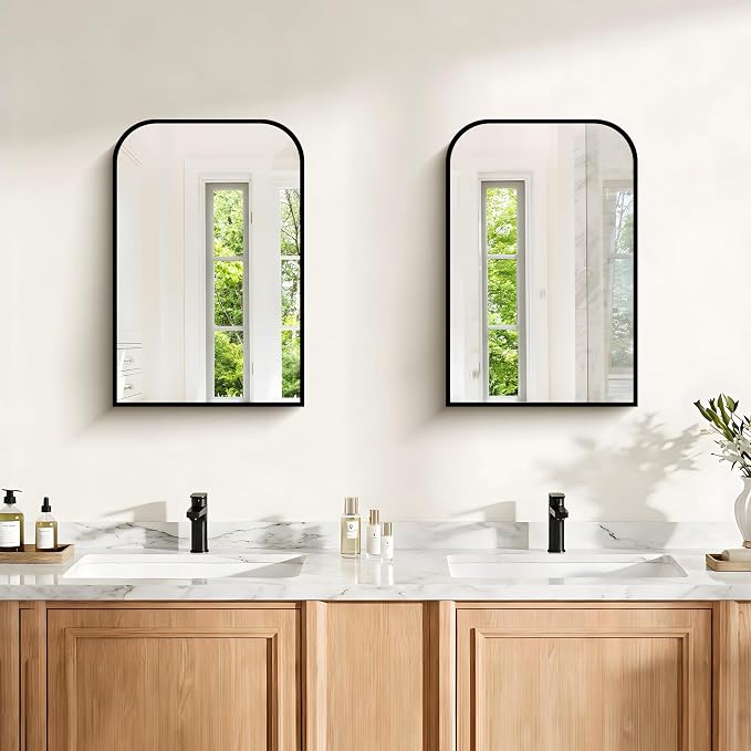 COFENY Bathroom Mirror, 16x24 inch Black Rectangle Wall Mounted Mirror with Thin Frame, Bathroom Vanity Mirrors for Over Sink, Entryway, Living Room, Bedroom