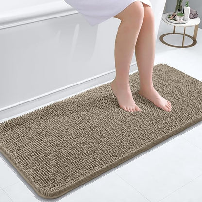 OLANLY Bathroom Runner Rugs 47x20, Extra Soft Absorbent Chenille Bath Rugs | Warm Taupe, Quick-Drying Rubber Backing, Washable Long Bath Mat for Bathroom Floor, Tub and Shower, Home Decor Accessories