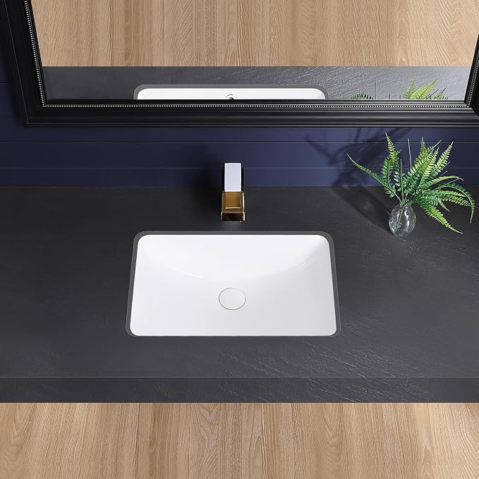 Undermount Bathroom Sink 21x15 Inch Small Bathroom Sink White Porcelain Ceramic Bathroom Under Counter Lavatory Vanity Sink Basin Rectangular Undermount Sinks with Overflow