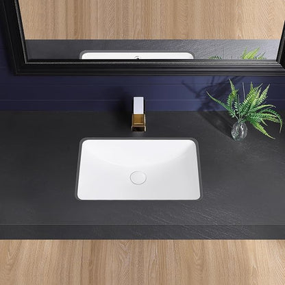 Undermount Bathroom Sink 21x15 Inch Small Bathroom Sink White Porcelain Ceramic Bathroom Under Counter Lavatory Vanity Sink Basin Rectangular Undermount Sinks with Overflow