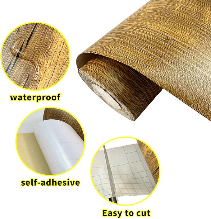 Teemall 10M Black Wood Grain Removable PVC Waterproof Border Wall Decor Removable Self Adhesive Kitchen Bathroom Tiles Sticker Wallpaper 4.2x390 (Yellow, 4" x 390")