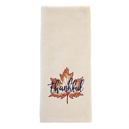 SKL Home Fall/Thanksgiving Thankful Leaf Hand Towel Set-2pc, Natural | 100% Cotton. Soft, embroidered velour. Great for the bathroom, kitchen or bar & holiday gifting.