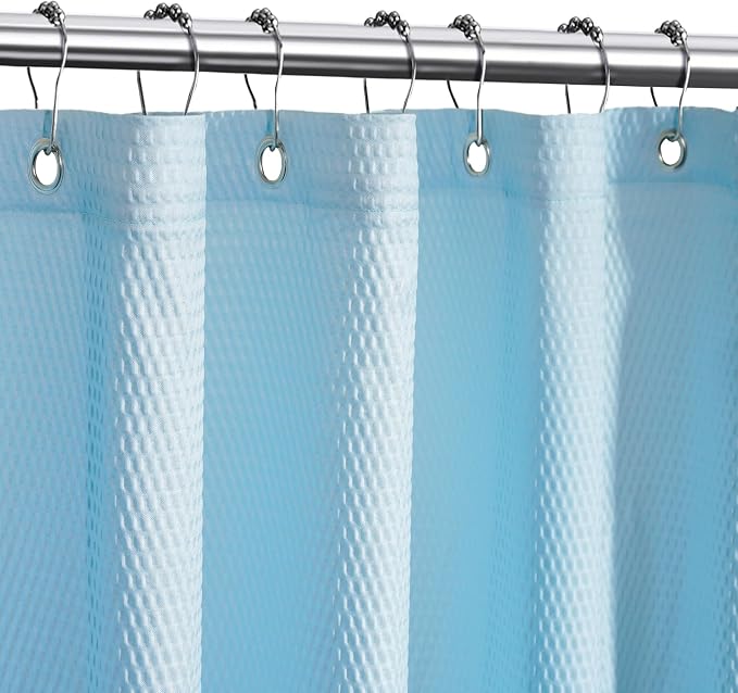 Tititex Solid Sky Blue Cloth Fabric Shower Curtain Liner with 2 Magnets - Texture Soft Hotel Quality Waterproof Shower Liner, Light-Weight & Machine Washable 72x72 inch