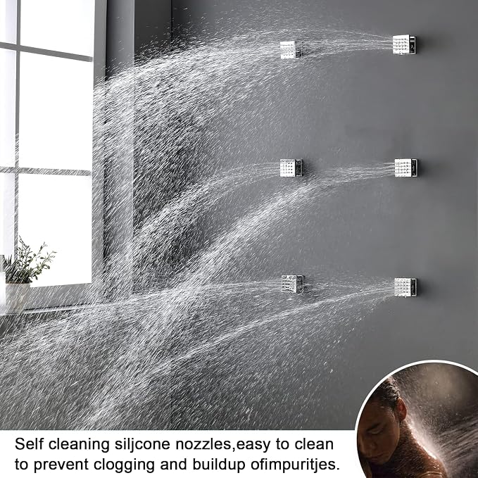 16X26 inch Shower System Chrome Shower Head and Handle Set | Temperature Display Shower Faucet with Dual 8 inch Shower Head, 6 Body Jet, Handheld Shower, 5 Functions Can All Run Together