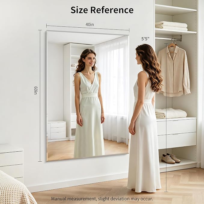 CILIBER Beveled Bathroom Mirror, 60x40 Large Bathroom Mirrors for Over Sink, 3mm Tempered Glass Beveled Frameless Vanity Mirror for Bathroom, Bedroom, Living Room and Entryway