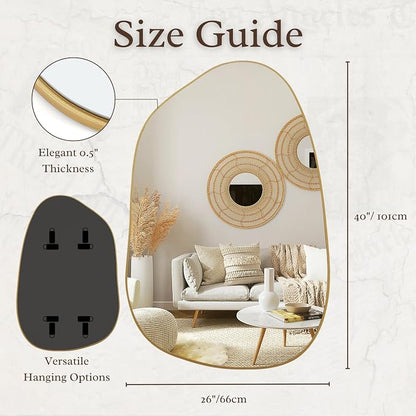 PERFNIQUE Irregular Wall Mirror Asymmetrical Mirror, 40''x26'' Gold Mirror for Bathroom Bedroom Living Room Entryway, Decorative Modern Wall Decor, Wall Mounted (Gold, 40" x 26")