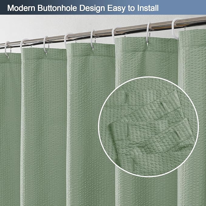 Sage Green Shower Curtain for Bathroom 72x72 Inch, 3D Embossed Textured Waffle Fabric Shower Curtains, Soft Hotel Farmhouse Style, Water Repellent, Machine Washable, Sage Green, 72" W x 72" L
