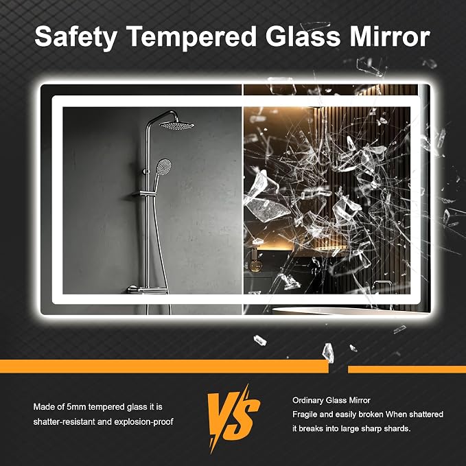 LED Bathroom Vanity Mirror with Lights, 30"x55" Lighted Wall Mirror | Front and Backlit, Anti Fog, Dimmable 3 Color Lighting, Memory Function, Shatterproof Glass, Plug in or Hardwired