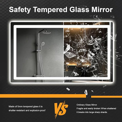 LED Bathroom Mirror with Lights, 30 x 55 Lighted Vanity Wall Mirror | Backlit and Frontlit, Anti-Fog, Dimmable 3 Colors, Shatter-Proof Tempered Glass, Memory Function, Plug-in/Hardwired