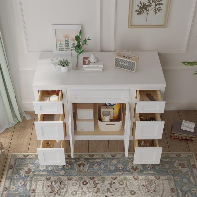 HomeBeyond 63 Inch Bathroom Vanity Base Only, Single Vanity Cabinet with Dove-Tailed Drawers, Soft-Closing Doors, White, Without Top,Small