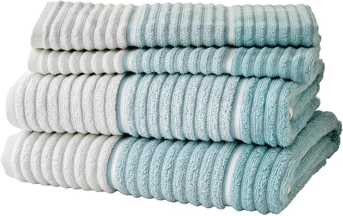 SKL Home Planet Ombre Bath Towel Set-4pc, 100% Turkish Cotton, Aqua | 2 Bath towels, 2 hand towels. 600 GSM weight. Spa-level quality. Soft & absorbent textured jacquard.