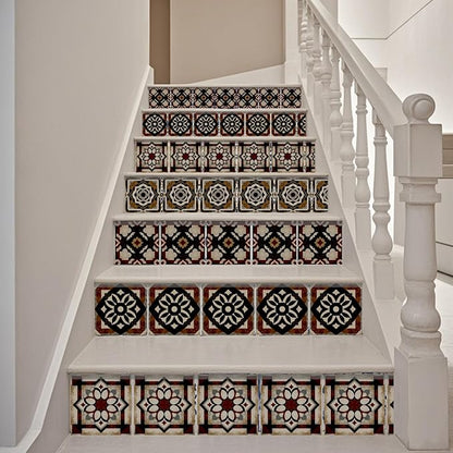 36 Pcs 4 Style Tile Stickers Brown Patterns Peel and Stick Black Patterns Wall Tile Stickers Waterproof Self Adhesive Geometric Stick on Tiles Decals for Kitchen Wall Art Decor, 4×4 Inch